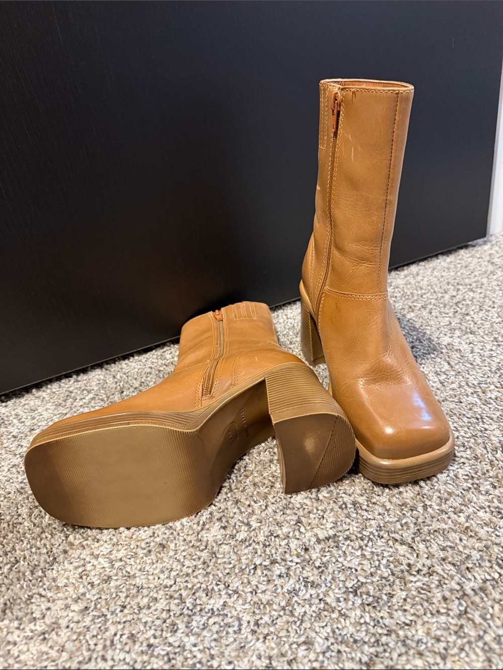 Steve Madden Cognac Platform Mid-Calf Heeled Boots - Picture 1 of 1